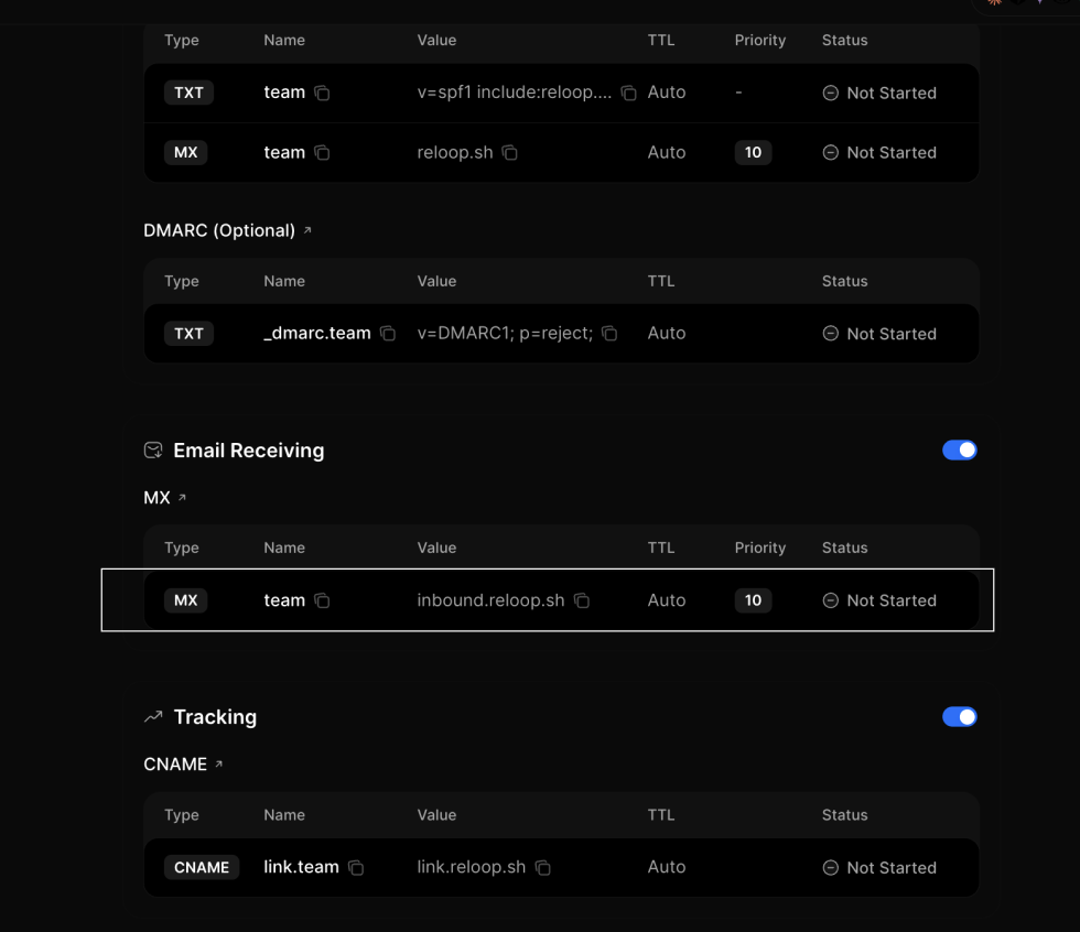 Reloop receiving MX record