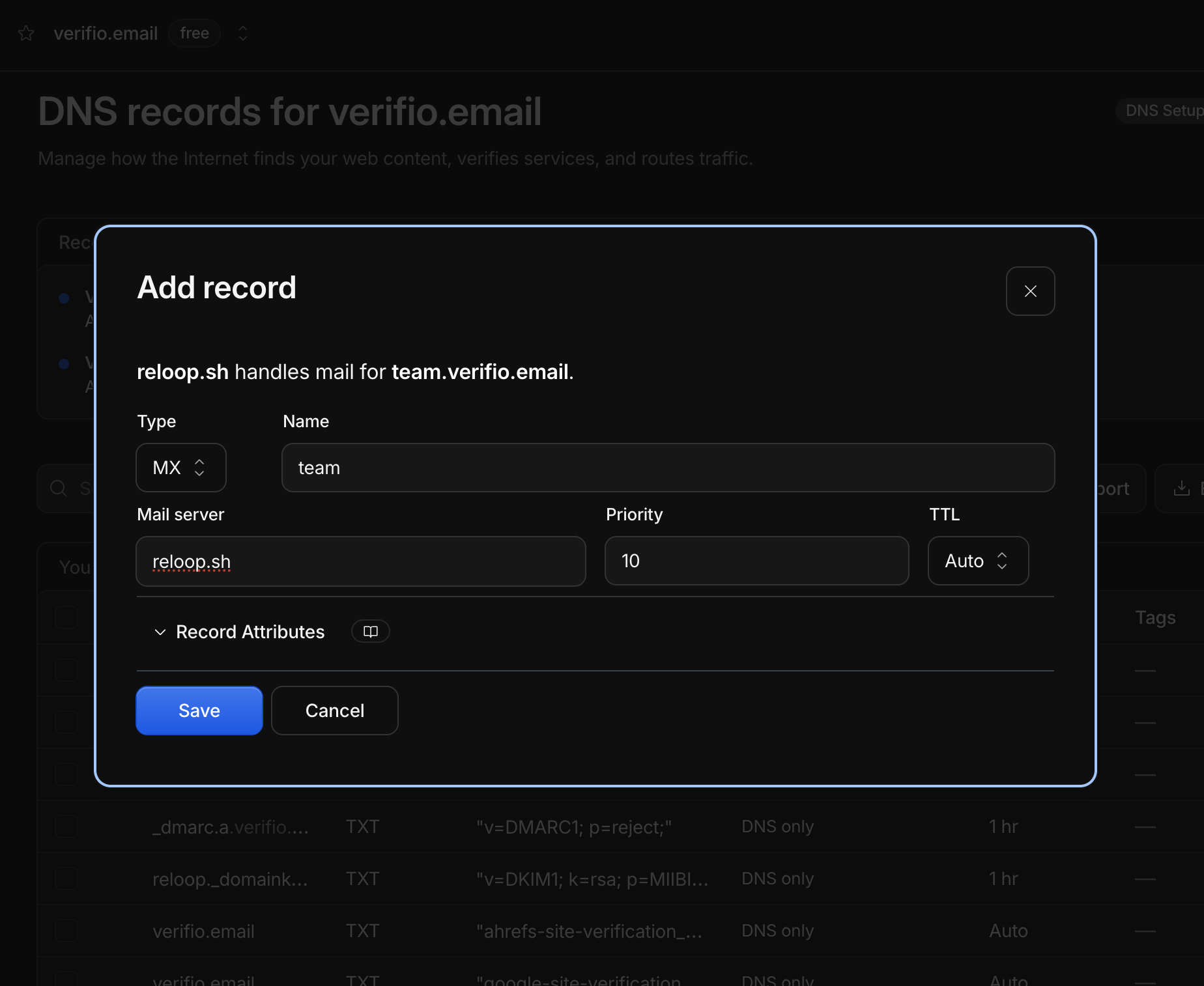 Add sending MX record in Cloudflare