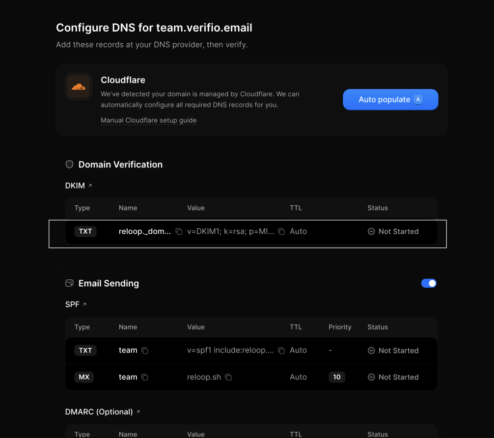Reloop DKIM TXT record